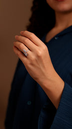 Twin Leaf Zircon Ring
